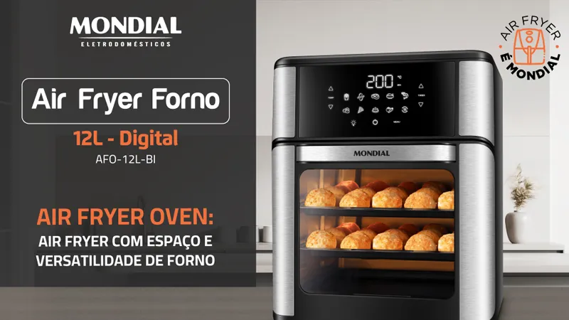 Air Fryer Mondial Fritadeira Eletrica 12 Litros Forno Oven Inox 2000W - 00