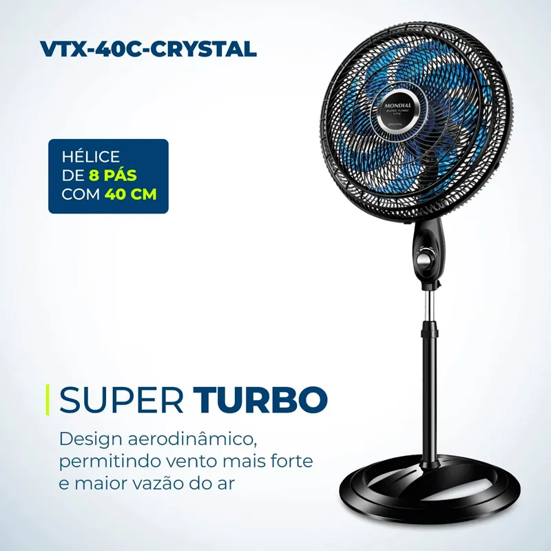 Ventilador de Coluna Mondial Ventilador de Pe Ventilador de Chão Super Turbo 8 pás - VTX-40C-CRYSTAL - 02