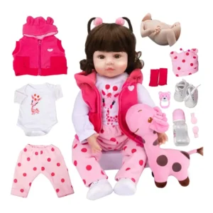 Bebê Reborn Boneca Girafas Silicone Original Realista Menina 48cm Brastoy - 01